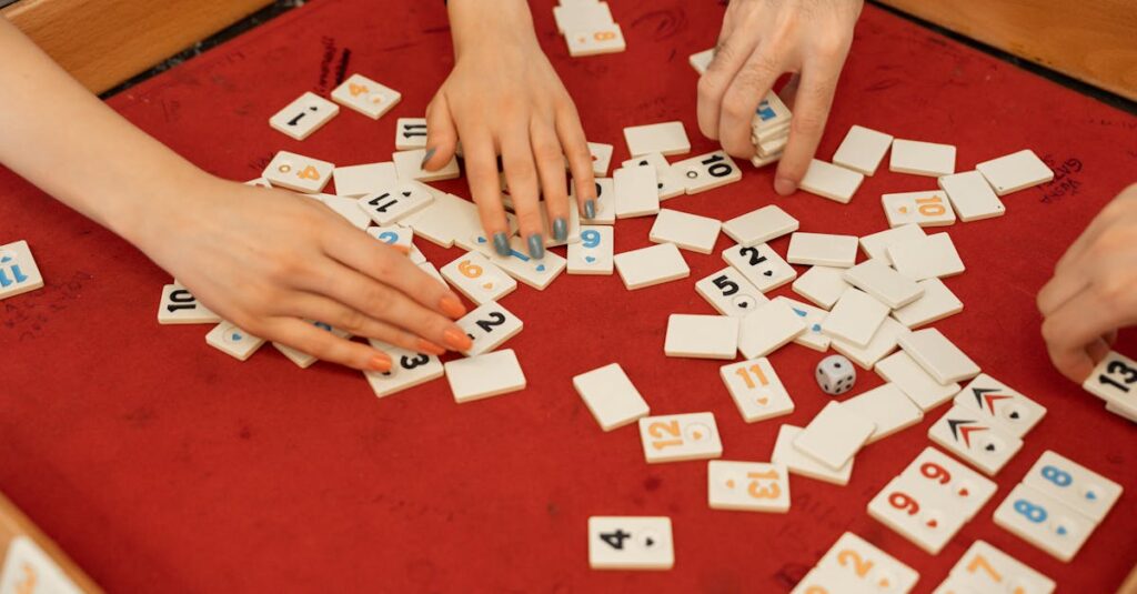 プレイ人数と時間を考慮してボードゲームを選ぶ家族。バランスよく楽しめるゲームを選ぶ様子