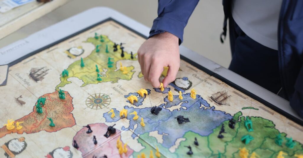 冬休みに家族でカルカソンヌを楽しむ様子。タイルを並べて領地を作るシーン。