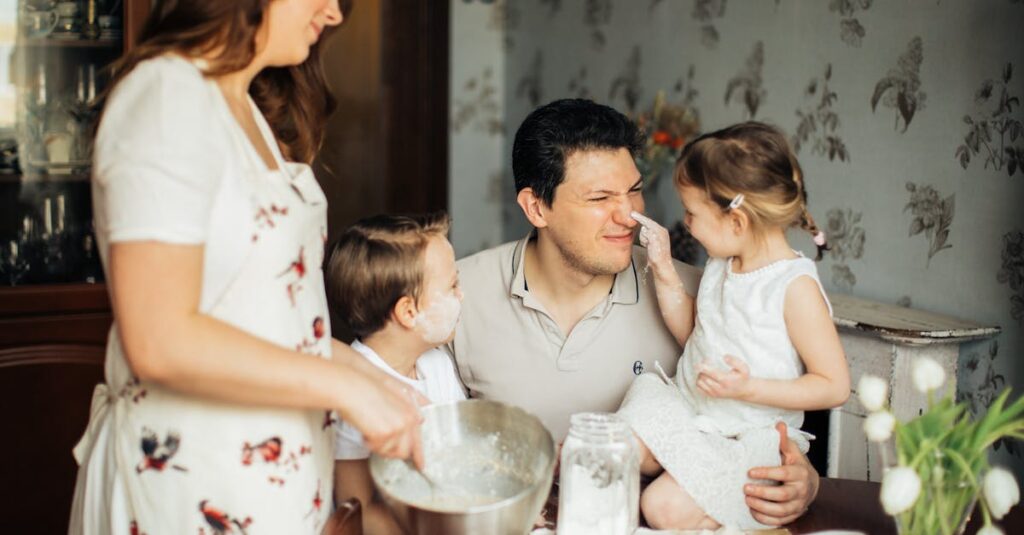 親子がリビングで楽しそうに知育ボードゲームをしているシーン。笑顔で学びを共有する家庭の様子。