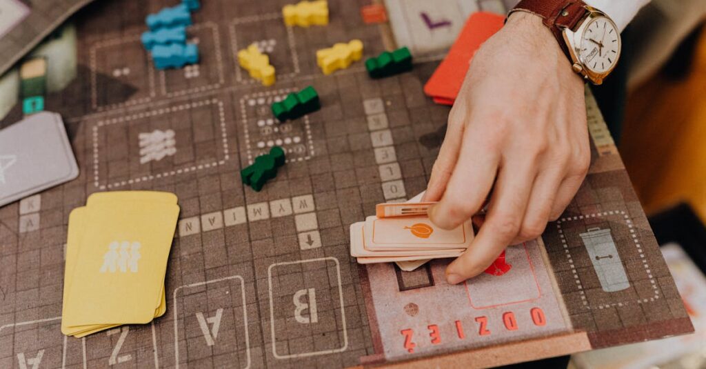 家族でボードゲームのルールを一緒に読んで確認しているシーン