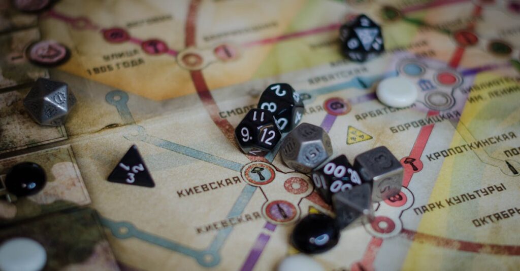 ボードゲームの比較表を見ながら選ぶ家族。年齢や人数に合ったゲームを検討している。