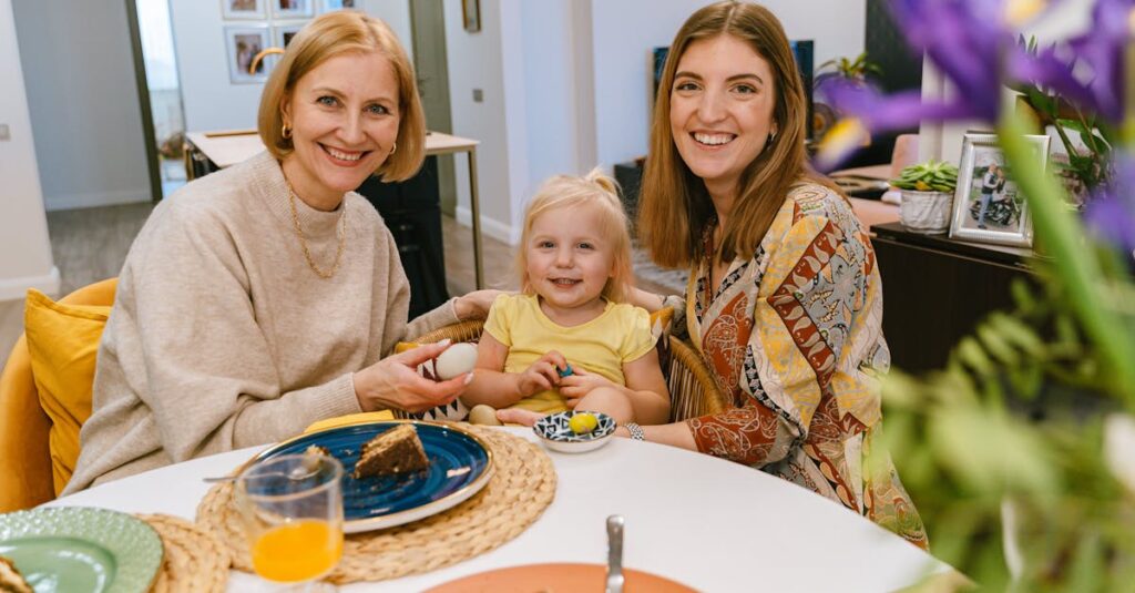 三世代の家族が年末年始に集まり、ボードゲームを通じて大笑いしながら交流している光景。