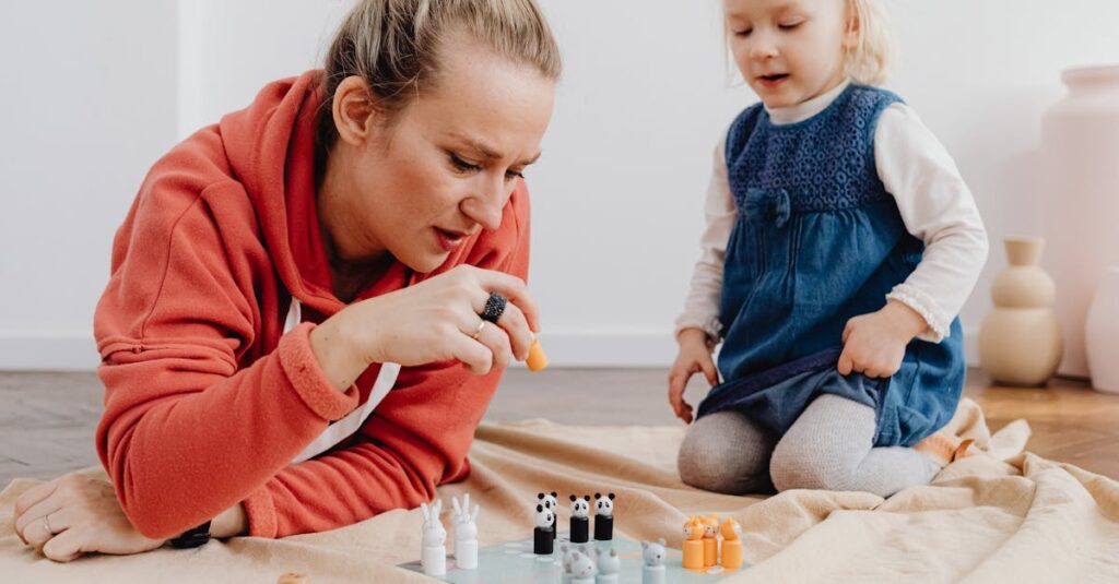 親子で楽しく遊べる知育ボードゲームで学びながら育児を両立している様子