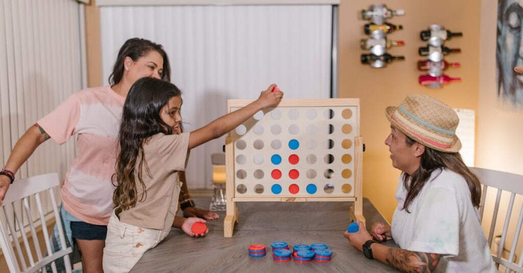 ボードゲームを通じて家族が笑顔で特別な時間を過ごしている感動的な場面