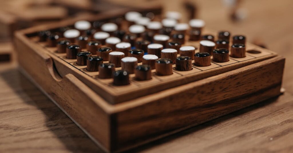 旅行先や帰省中の宿で家族がコンパクトなボードゲームを楽しんでいる様子