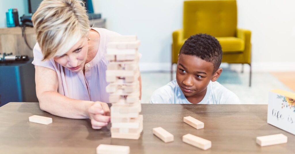 ボードゲームを通じて家族が笑顔で特別な時間を過ごしている感動的な場面