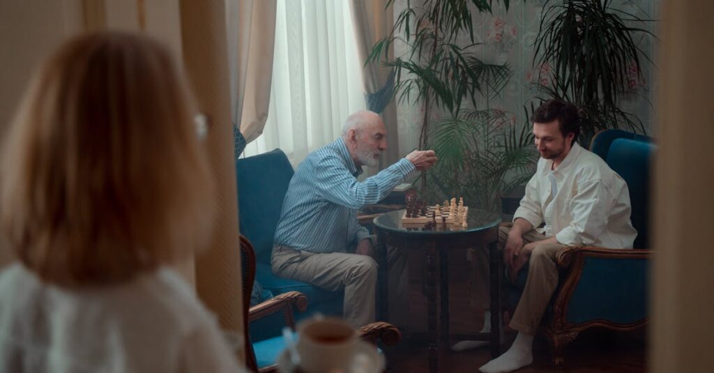 真剣な表情で戦略型ボードゲームに取り組む家族の様子