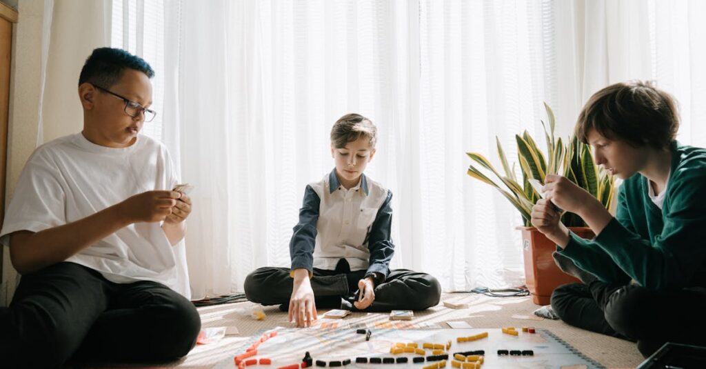 中学生向けボードゲーム選びの質問に答える親と子どものイラスト