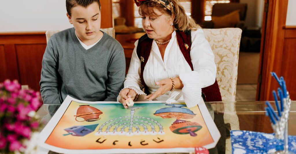 三世代が集まり、年末年始に家族全員でアナログゲームやボードゲームを楽しんでいる様子のイメージ