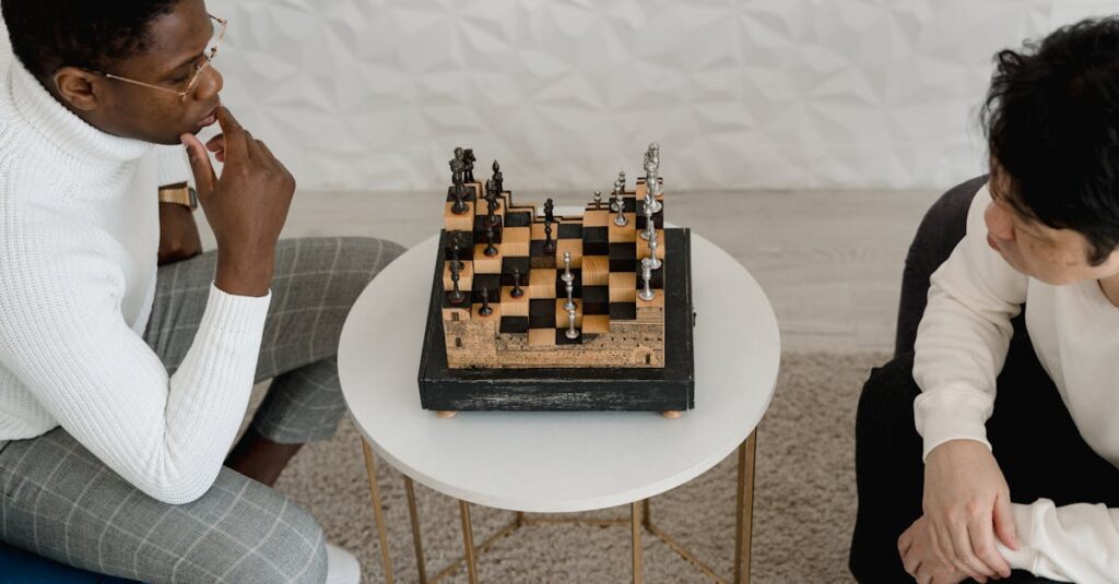 論理的思考力を育てるボードゲームを囲んで遊ぶ親子や子どもたちの様子