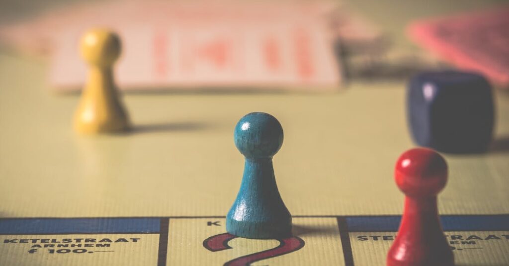 家族全員で冬の室内でボードゲームを楽しむ様子。笑顔と団らんがあふれる暖かい空間。