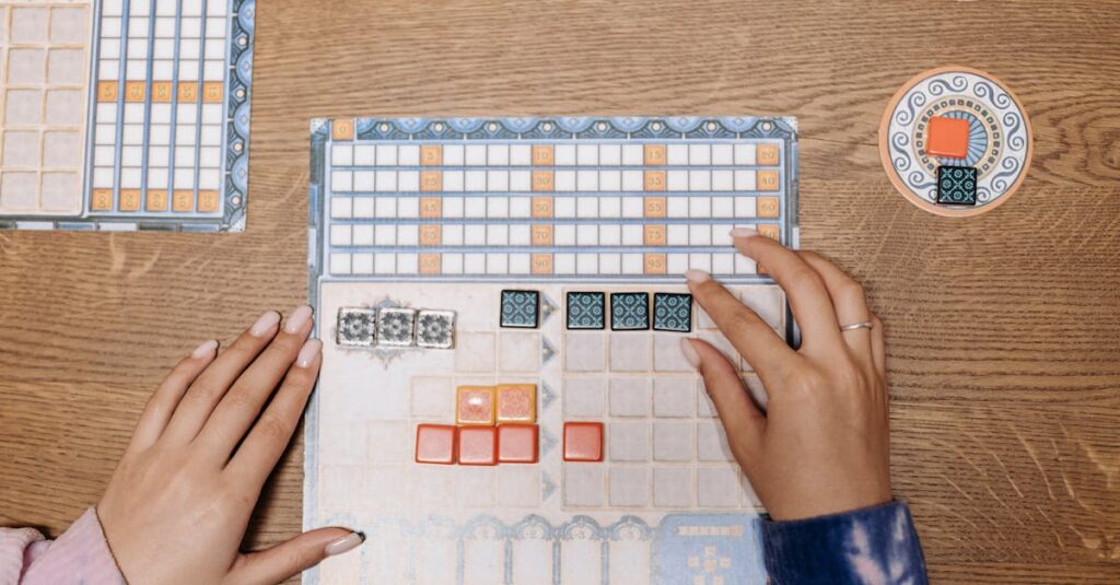 家族や友人がシンプルなルールのボードゲームで楽しんでいる様子