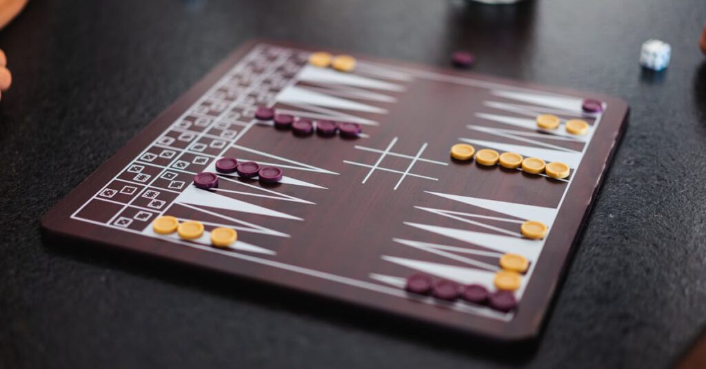 家族全員で楽しめる知育ボードゲームを囲んでいる様子。親子の笑顔があふれ、学びと遊びが両立している理想的なシーン。